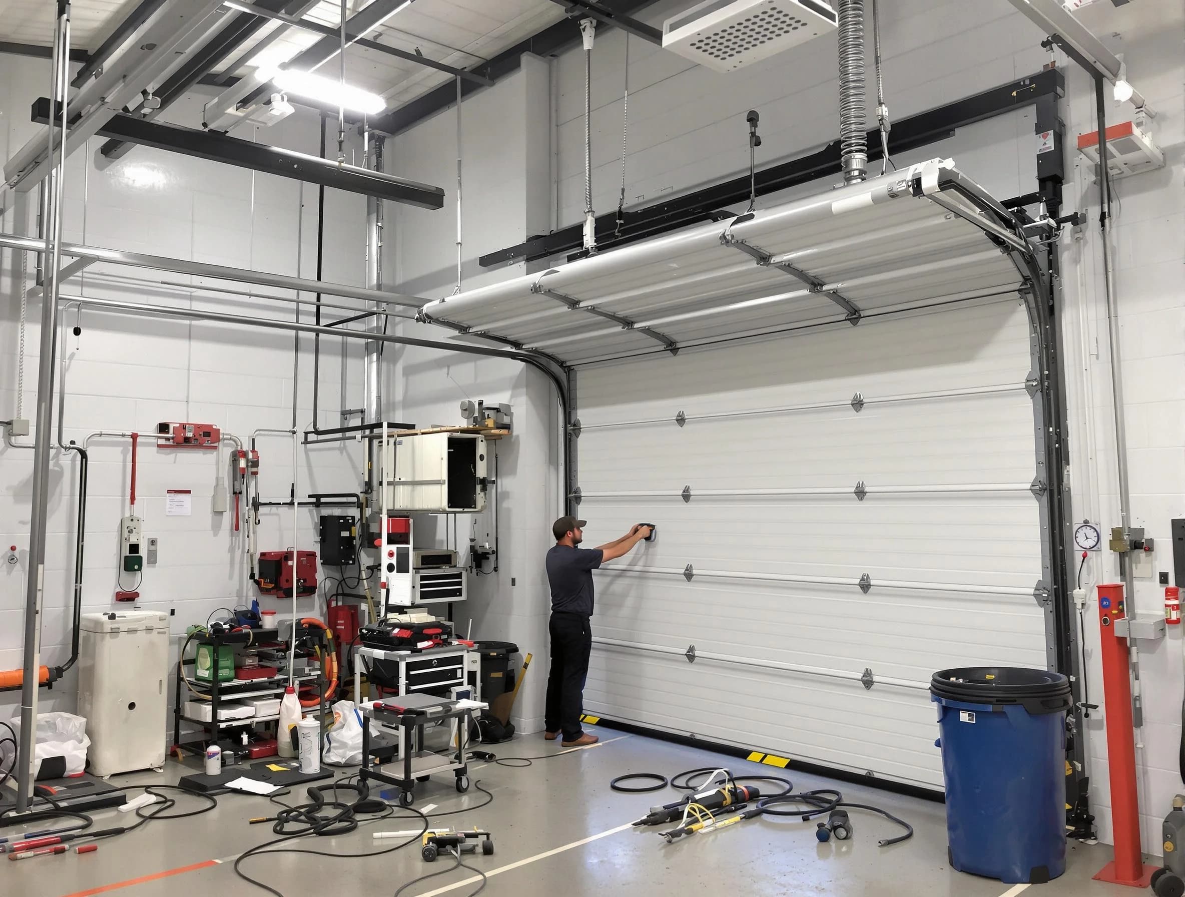 Wellesley Garage Door Repair certified technician performing commercial door repair at a Wellesley business facility