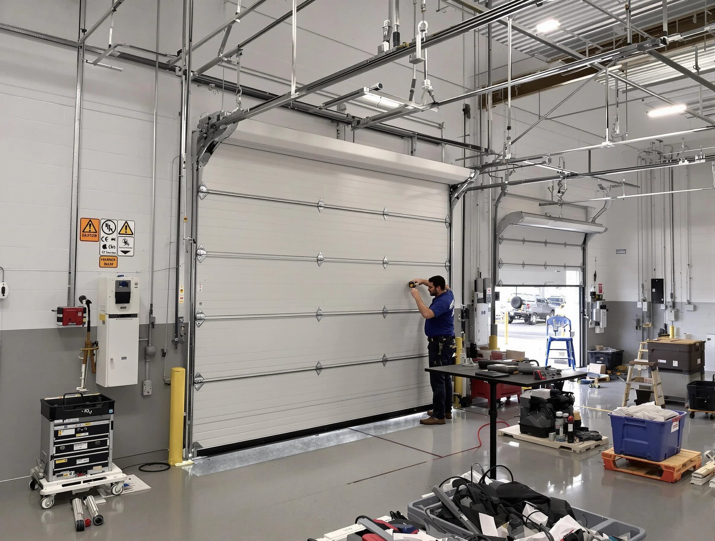 Commercial garage door repair being performed by Wellesley Garage Door Repair expert in Wellesley